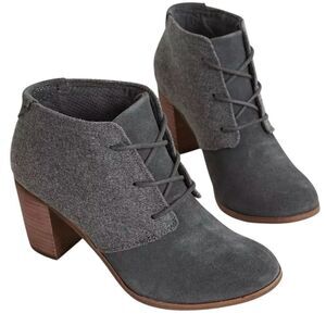Toms Lunata‎ Grey Suede Block Heeled Lace-Up Booties -- 8.5